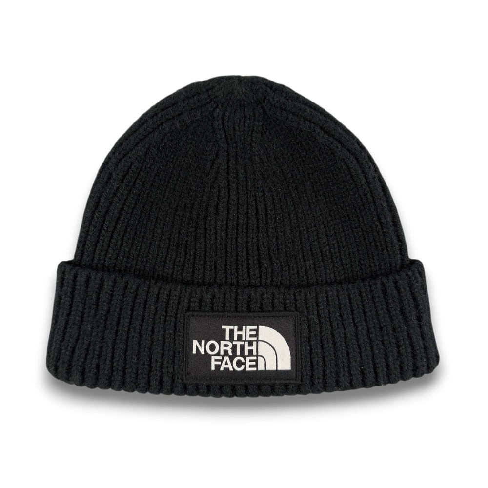 The North Face Beanie Unisex OS Black Ribbed Knit Logo Never Stop Exploring